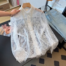 批发实拍新中式蕾丝镂空钩花上衣女士polo翻领内搭打底衬衣叠穿衬衫