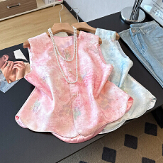 批发实拍新中式古风圆领盘扣缎面提花重工刺绣汉服改良民族风马甲上衣