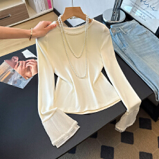 批发实拍新中式春夏新款拼接淑女显瘦复古圆领民族风打底女长袖<b class='q'>上衣</b>