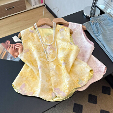 批发实拍新中式古典圆领盘扣缎面提花重工刺绣汉服改良民族风马甲上衣