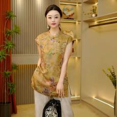 批发2026早春夏新款<b class='q'>女</b>装上衣<b class='q'>T</b><b class='q'>恤</b>显瘦气质新中式时尚立领短袖