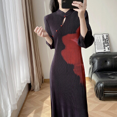 批发高端褶皱<b class='q'>连衣裙</b>女三宅礼服裙宴会气质端庄轻奢高级感演出服