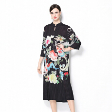 批发【凤穿牡丹】2025年秋冬大码时尚宽松印花重工褶皱显瘦气质中国风