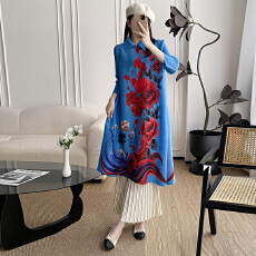 批发新中式立领钉珠褶皱<b class='q'>旗袍</b>裙女新款盘扣印花中<b class='q'>长款</b>宴会洋装敬酒