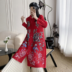 批发压褶三宅风褶皱<b class='q'>春秋</b>大码宽松开衫风衣外套翻领印花弹簧抖抖<b class='q'>连衣裙</b>