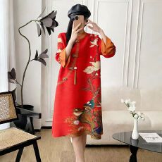 批发新中式连衣裙春秋装新款国风盘扣印花裙洋气中年妈妈装婚宴<b class='q'>礼服</b>