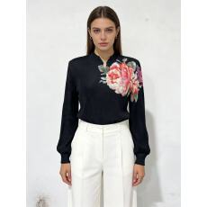 批发时尚V领t恤显瘦内搭打底衫印花设计感长袖新款洋气宽松<b class='q'>休闲</b>上衣