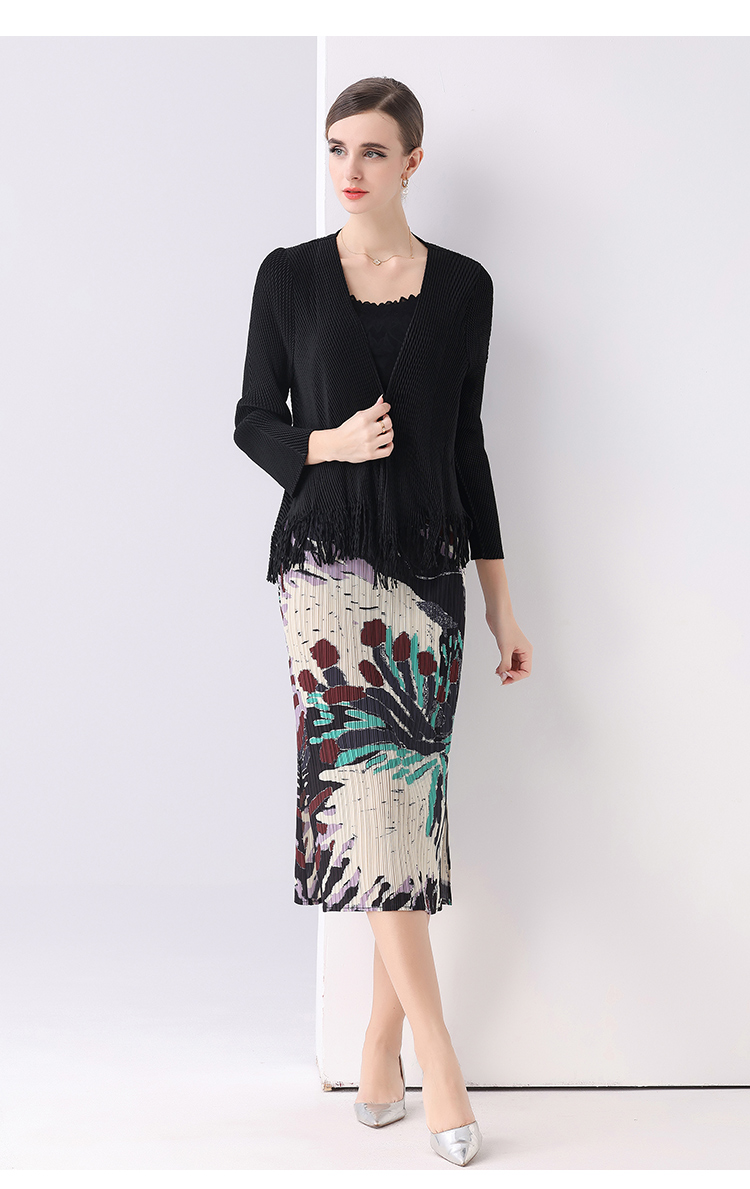 RY1544# 2026春夏季新款高腰显瘦复古印花褶皱压褶三宅风半身裙子女