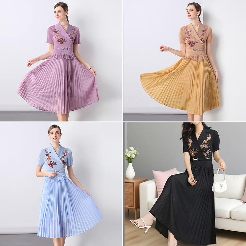 세 하우스 주름 2026 봄 새로운 패션 다용도 프린트 술 드레스 빅 사이즈 슬림해 보이는 명문 여성 마술 치마