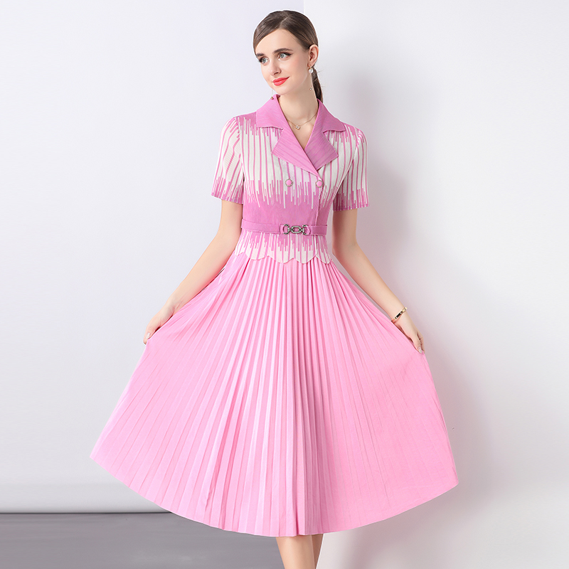 페이크 레이어드 엄마 여성 드레스 여름 2026 년 새로운 올해 인기 폭발 허리 수축 품격 플리츠 치마