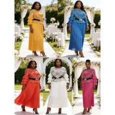 批发法式<b class='q'>欧美</b>非洲跨境外贸压褶鱼丝印花金属流苏收腰宴会婚纱礼服两件