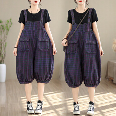 批发减龄牛仔七分背带裤<b class='q'>女</b>夏宽松吊带<b class='q'>连体裤</b>显瘦<b class='q'>遮</b>肉阔腿灯笼裤