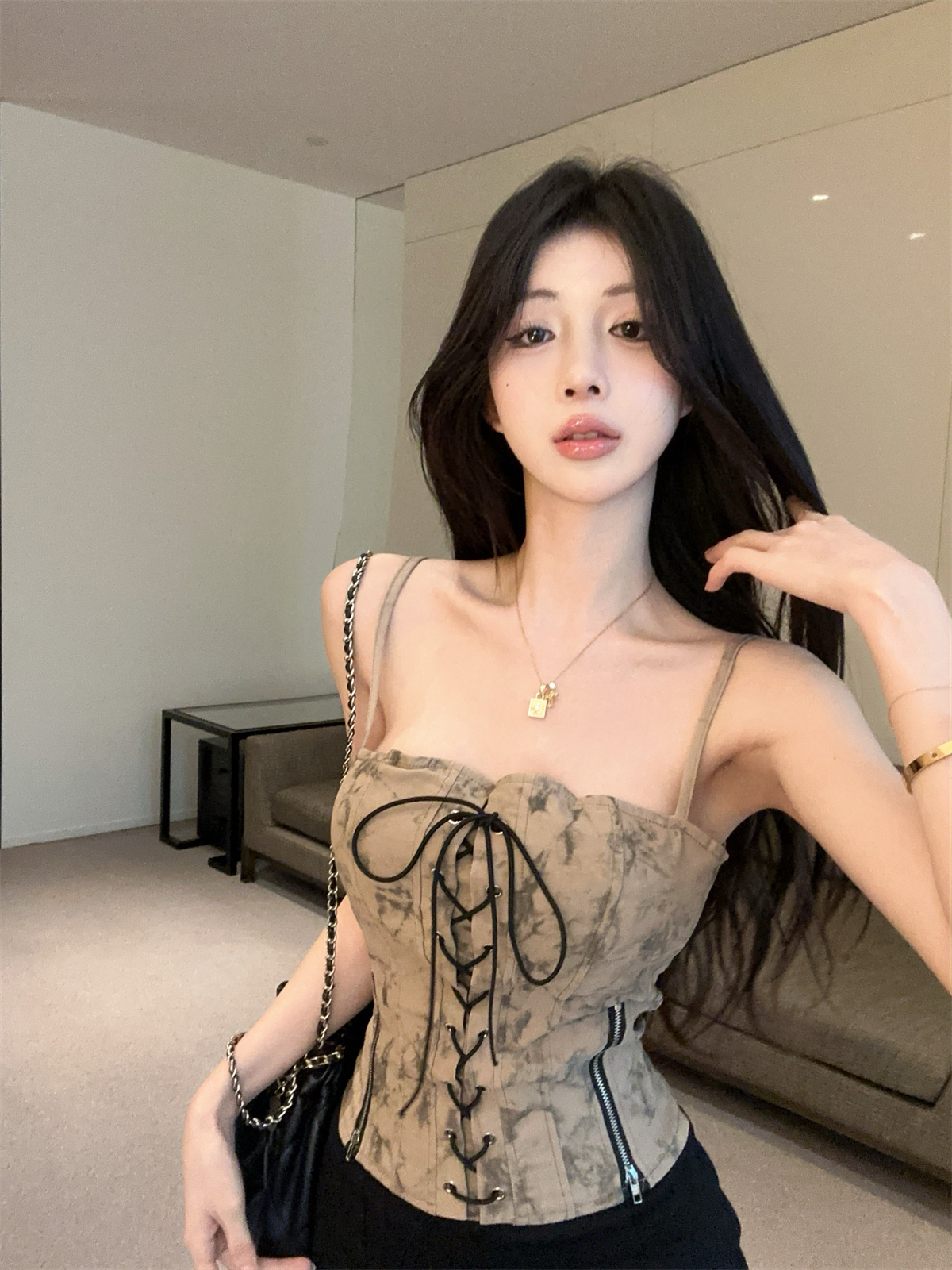 실사 정가 아메리칸 거리 스트랩 끈 튜브탑 캐미솔 여름 핫걸 바람 오프숄더 쇼트 스타일 맨위 트렌디