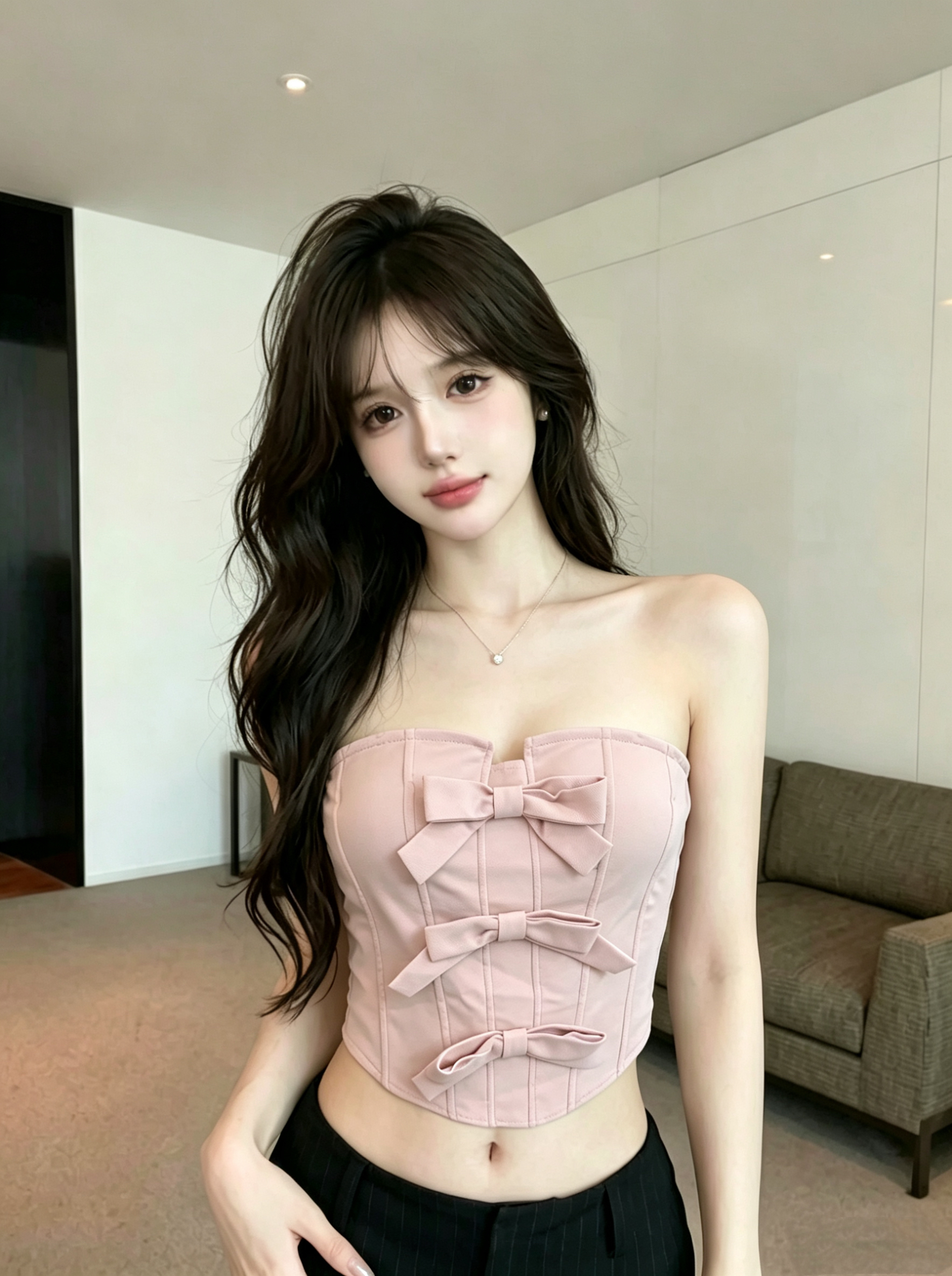 실사 정가 달콤한 매운맛 바람 나비 매듭 생선뼈 튜브탑 여성 허리 수축 슬림해 보이는 외출용 쇼트 스타일 민소매 순수한 욕망 작은 조끼