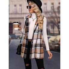 批发2025<b class='q'>欧美</b>跨境时尚单排扣翻领西装马甲格子外套女