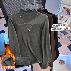 批发实拍气质半高领拼接<b class='q'>网纱</b>小衫女2025新款长袖T恤内搭<b class='q'>打底衫</b>上衣潮