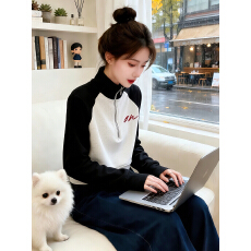 时尚house实拍撞色卫衣女2026年新款polo领半拉链小个子短款上衣