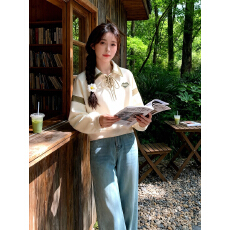 批发实拍学院风撞色polo领设计感卫衣女早春新款宽松学生小个子上衣