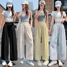 批发实拍阔腿裤女2026夏季新款洗水棉高腰显瘦九分裤百搭<b class='q'>休闲</b>裤子