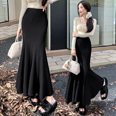 实拍2026春夏半身裙女弹力百搭鱼尾裙黑色高腰中长款半身裙子