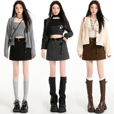 批发实拍毛呢包臀半身裙女2025秋冬新款高腰显瘦小个子防走光a字短裙