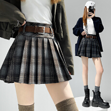 批发实拍毛呢格子<b class='q'>半身裙</b>女2025秋冬新款百褶裙小个子防走光a字短裙子