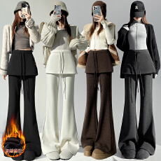 批发实拍假俩件加绒微喇裤女2025<b class='q'>秋</b>冬羊绒糯米呢高腰叠穿毛呢阔腿裤