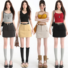 批发实拍洗水棉<b class='q'>半身裙</b>女2026夏高腰显瘦遮胯小个短裙辣妹工装裙A字裙