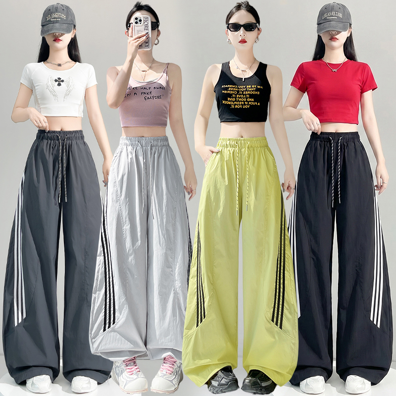 실사 아메리칸 속도 건조한 모통이 칼 바지 여성 2026 여름 펌프 로프 조거 스트레이트 운동 루즈핏 캐주얼 와이드 레그 팬츠