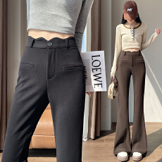 批发实拍高腰弹力微喇裤女2026秋冬新款修身阔腿拖地裤垂坠感<b class='q'>休闲裤</b>子