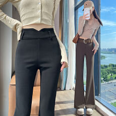 批发实拍高腰弹力微喇裤女2026秋冬新款修身拖地裤垂坠感<b class='q'>休闲裤</b>送腰带