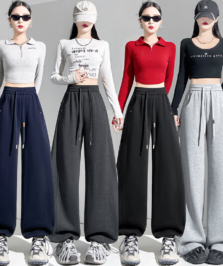 실사 아메리칸 회색 운동 바지 아이들 봄 가을 하이웨이스트 도루 센스 와이드 레그 팬츠 모통이 칼 루즈핏 캐주얼 바닥 청소 웨이 바지