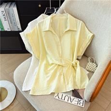 批发蕾丝拼接V领短袖打底衬衫女2026<b class='q'>夏季</b>高级感系带收腰显瘦上衣