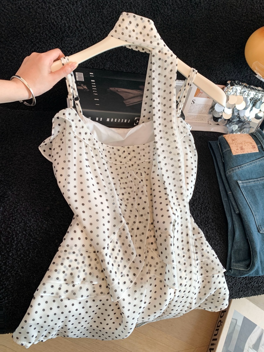 경기 행침 목 레이스업 무거운 작업 도트 무늬 슬립 맨위 여성 2026 봄 여름 새로운 다용도 출퇴근 미니멀리즘 핫걸 조끼