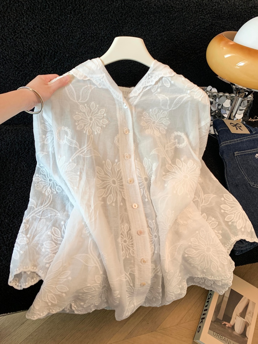 프랑스식 고급 센스 자수 후드 자외선 차단 여성 셔츠 여름 얇은 스타일 2026 새로운 루즈핏 슬림해 보이는 외부 잡아라. 의류