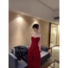 批发Lienni2025秋冬新款镂空百搭抹胸上衣女超飒高腰显瘦长<b class='q'>裤</b>立裁<b class='q'>套装</b>