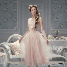 Lacemade 路易十四的玫瑰 秀场复刻浪漫法式仙女裙粉色网纱连衣裙