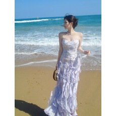 批发Good Job【紫木香调】法式紫色吊带<b class='q'>抹胸</b><b class='q'>连衣裙</b>荷叶边重工蕾丝礼服