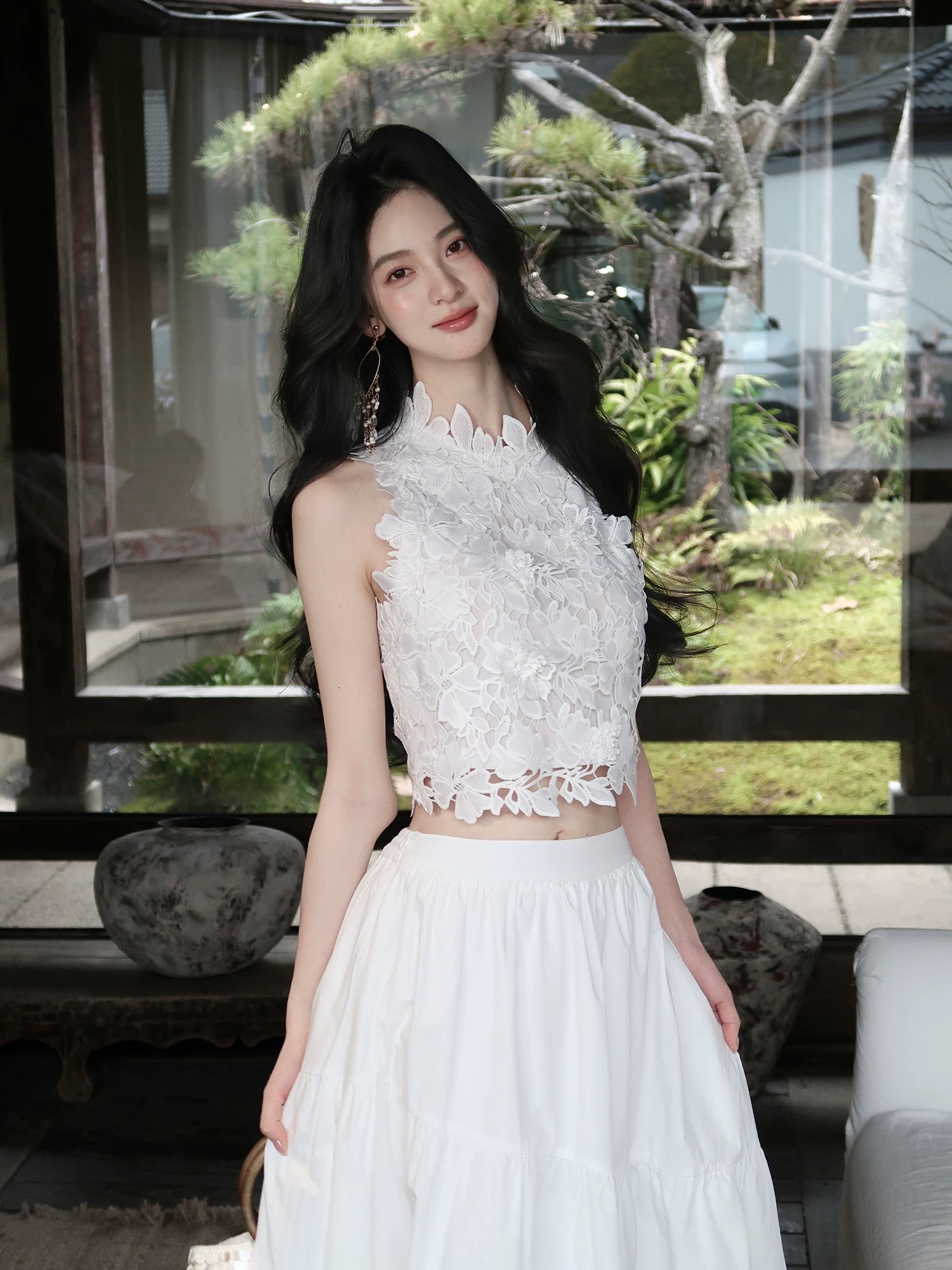 하나부터 순간 꽃 섬 달콤함 민소매 레이스 맨위 진자 반 스커트 세트 or 부드러운 요정 가스 드레스