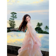 批发余潇潇彩虹梦境立体裁剪飘逸雪纺长款吊带裙&吊带上衣2026春