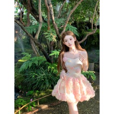批发Q女家花束般的爱恋/美神氛围感晕染缎面吊带<b class='q'>连衣裙</b>度假绝美小裙子