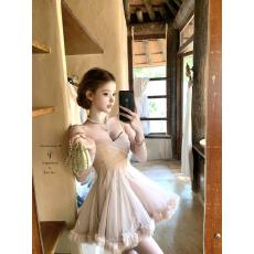 批发迟伞伞26/ss 桃乐丝 10米耗材裸色花朵吊带蓬蓬芭蕾连衣裙<b class='q'>短裙</b>女