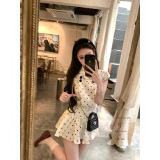 批发迟伞伞26/ss 爱丽丝来信 彼得潘不规则领波点<b class='q'>衬衫</b>上衣短裙套装夏