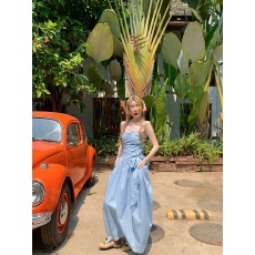 批发9C《Lucy小姐》纯色抹胸连衣裙女2026新款夏季无袖露肩高级感裙子