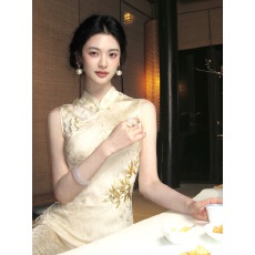 批发【竹影】刺绣人丝竹子提花旗袍