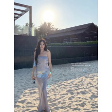 批发施薇靓 水波裙 澳洲ins爆火抹胸重工针织水波长裙/短裙系列连衣裙