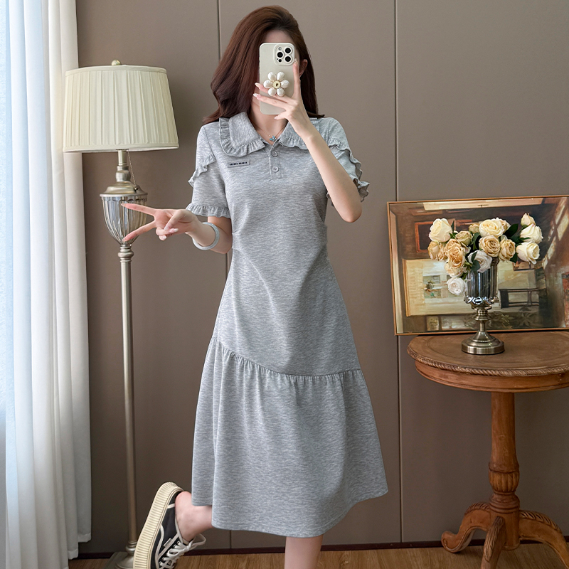 실사 패치워크 여성 드레스 여름 레이스 패치워크 주름 장식 표지 고기 슬림해 보이는 중간 길이 빅 사이즈 티셔츠 치마