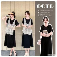 批发孕妇装夏季<b class='q'>流苏</b>镂空马甲搭配<b class='q'>连衣裙</b>套装叠穿T恤裙两件套