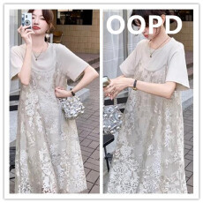 孕妇装连衣裙超好看叠穿提花网纱吊带裙孕妇套装