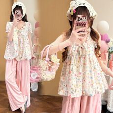 孕妇套装夏季小个子女2026新款甜美碎花短袖上衣阔腿裤两件套潮